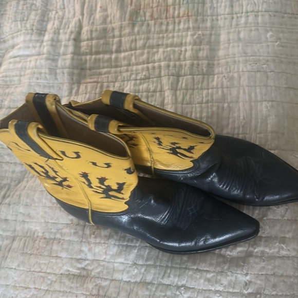 LARRY MAHAN Women's GORGEOUS Vintage Inlay Yellow and Blue Cowboy Boots - Picture 2 of 8